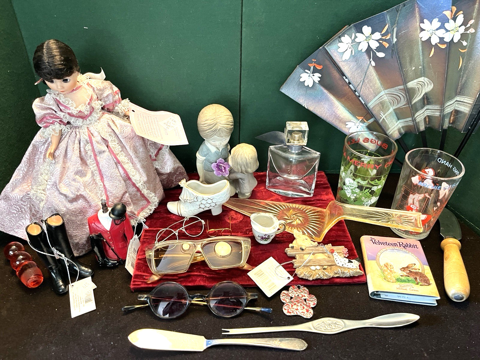 20 pc Grandma\'s Estate Vintage Junk Drawer Lot Doll Ornament Glasses China