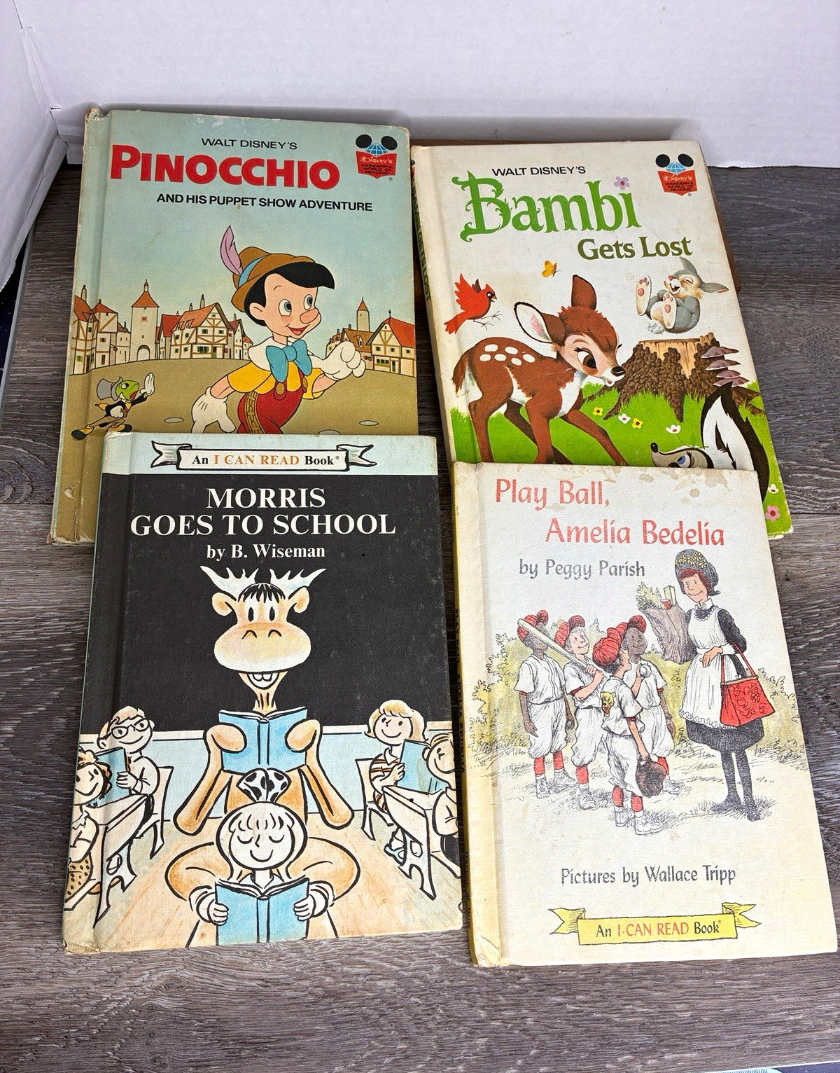 VTG 1970s Childrens Book Lot/4 Amelia Bedelia Walt Disney Pinocchio Bambi 