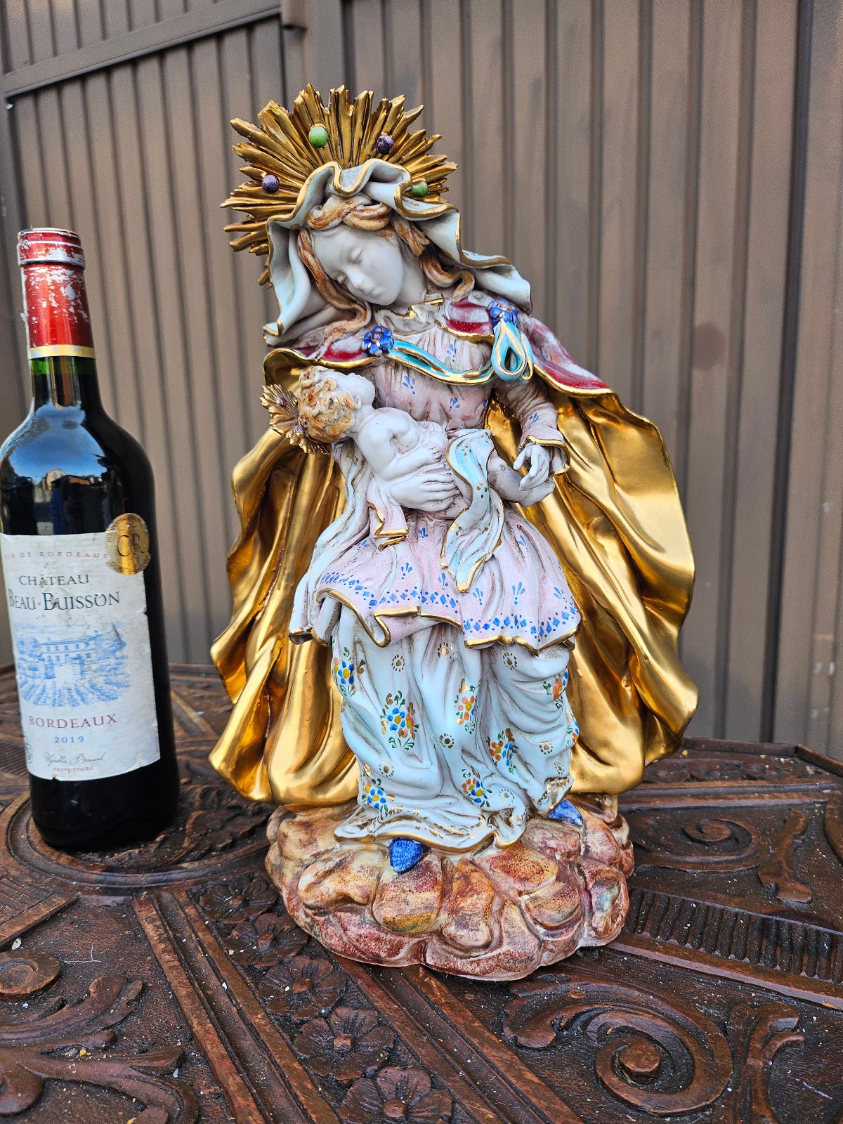 Vintage 1950s PAttarino school terracotta madonna child jesus statue signed