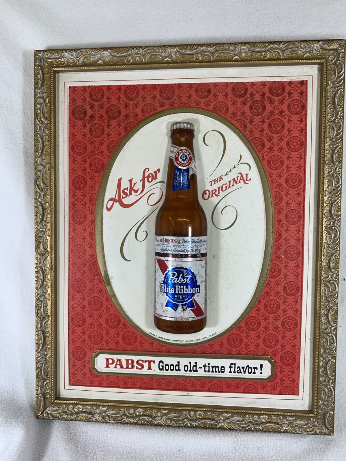 Vintage 1960s PBR Pabst Blue Ribbon Beer 3D Bottle  “good Old-time Flavor “ Sign
