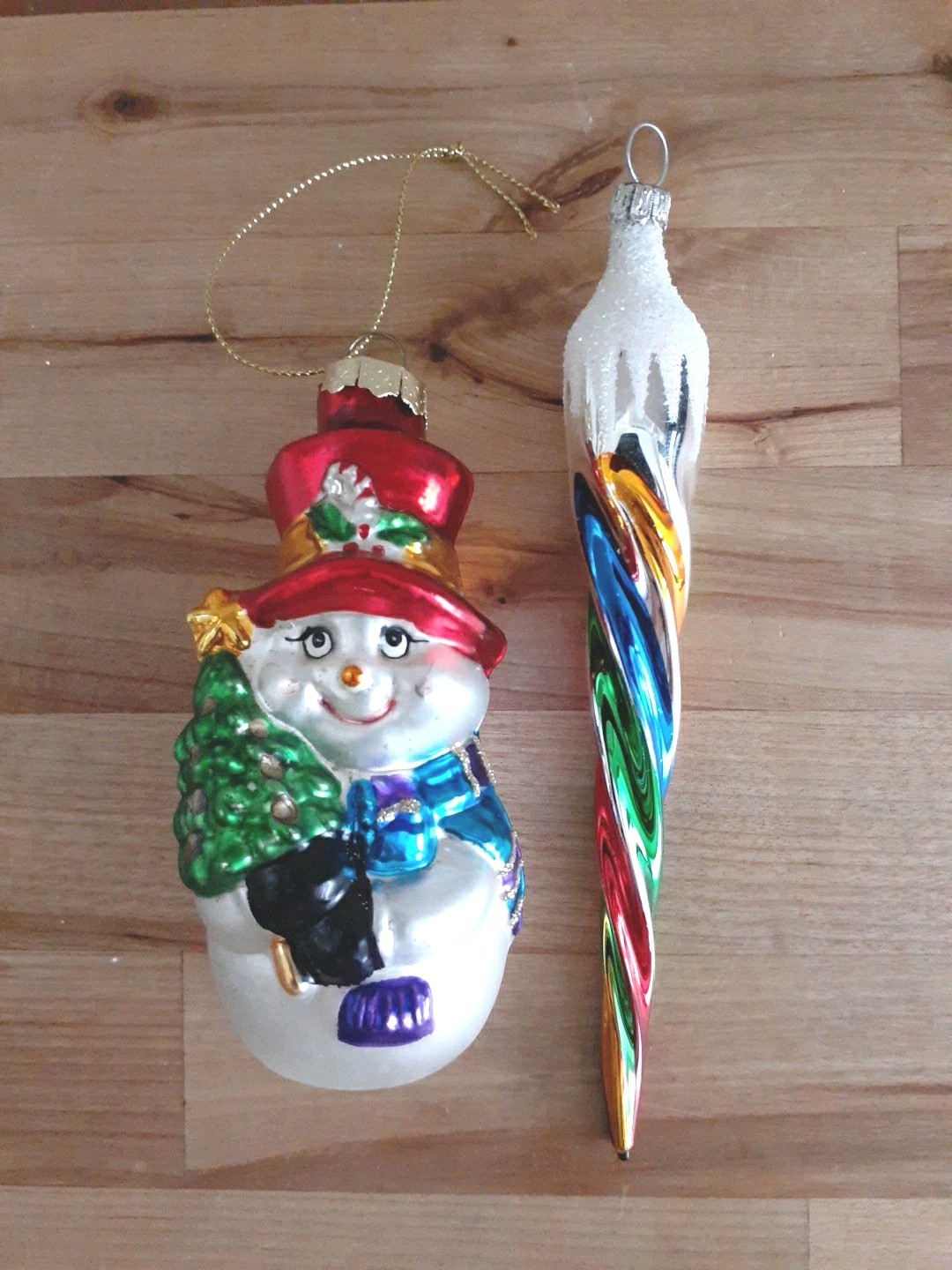 LAUSCHAER GLASKUGELHAUS, GERMANY BLOWN GLASS German  Snowman And Ice Cycle Twist