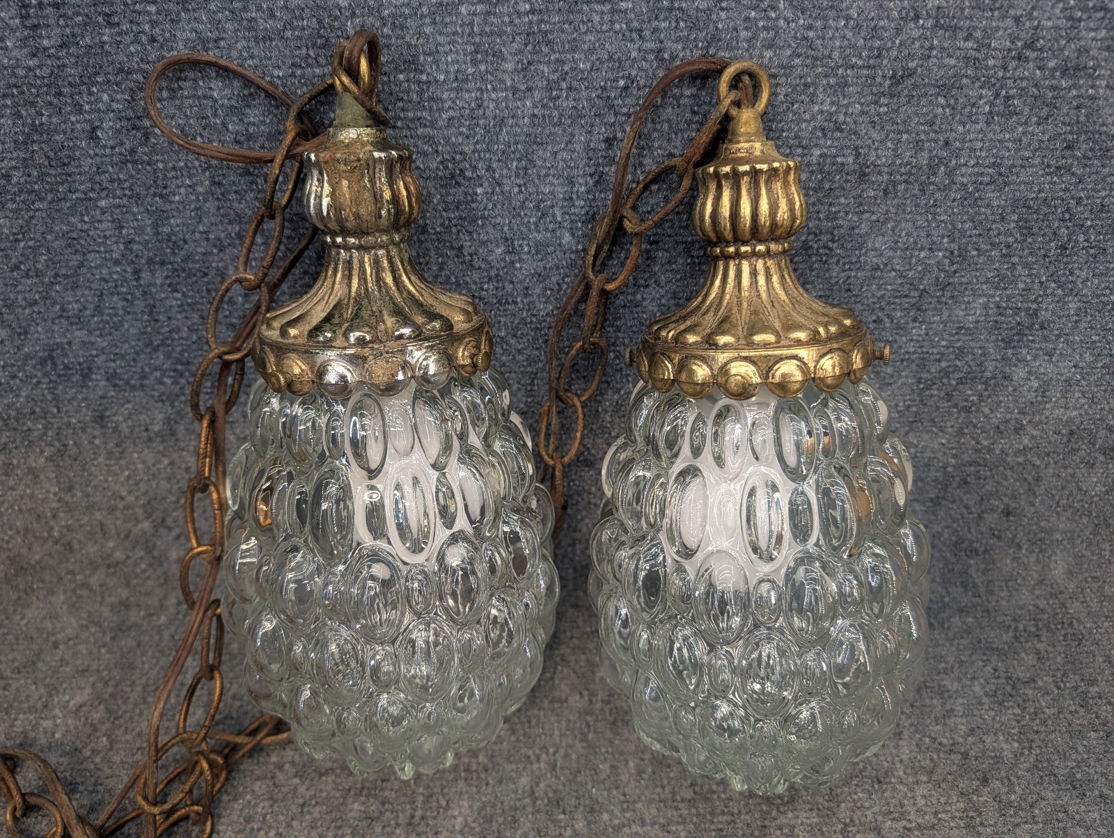 VTG 1970s EF & EF Ind 540X Double Swag Lamp Bubble Glass Hollywood Regency