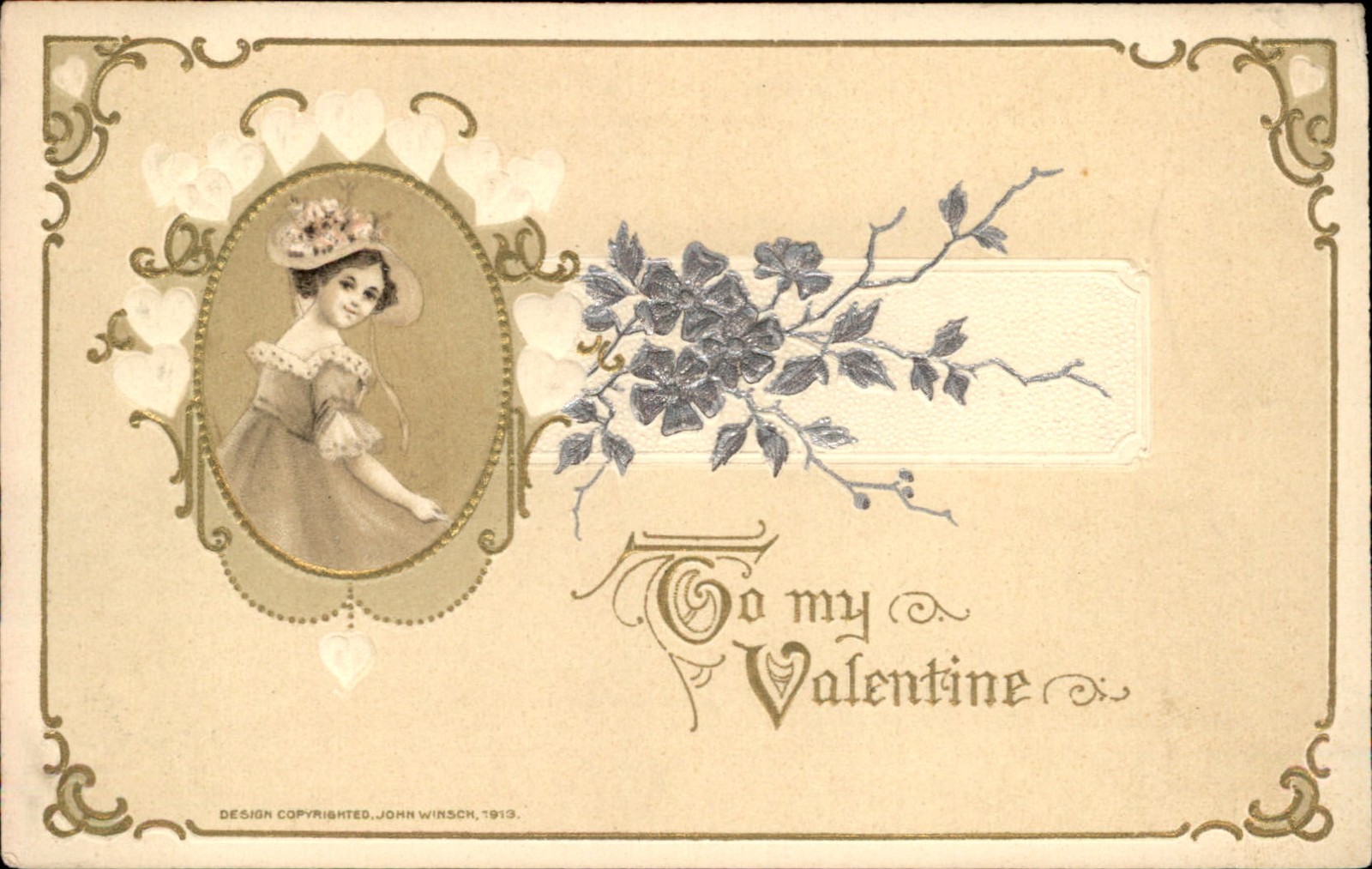 Valentine\'s Day Young Woman Portrait John Winsch c1910s-20s Vintage Postcard Valentine\'s Day Young Woman Portrait John Winsch c1910s-20s Vintage Postcard