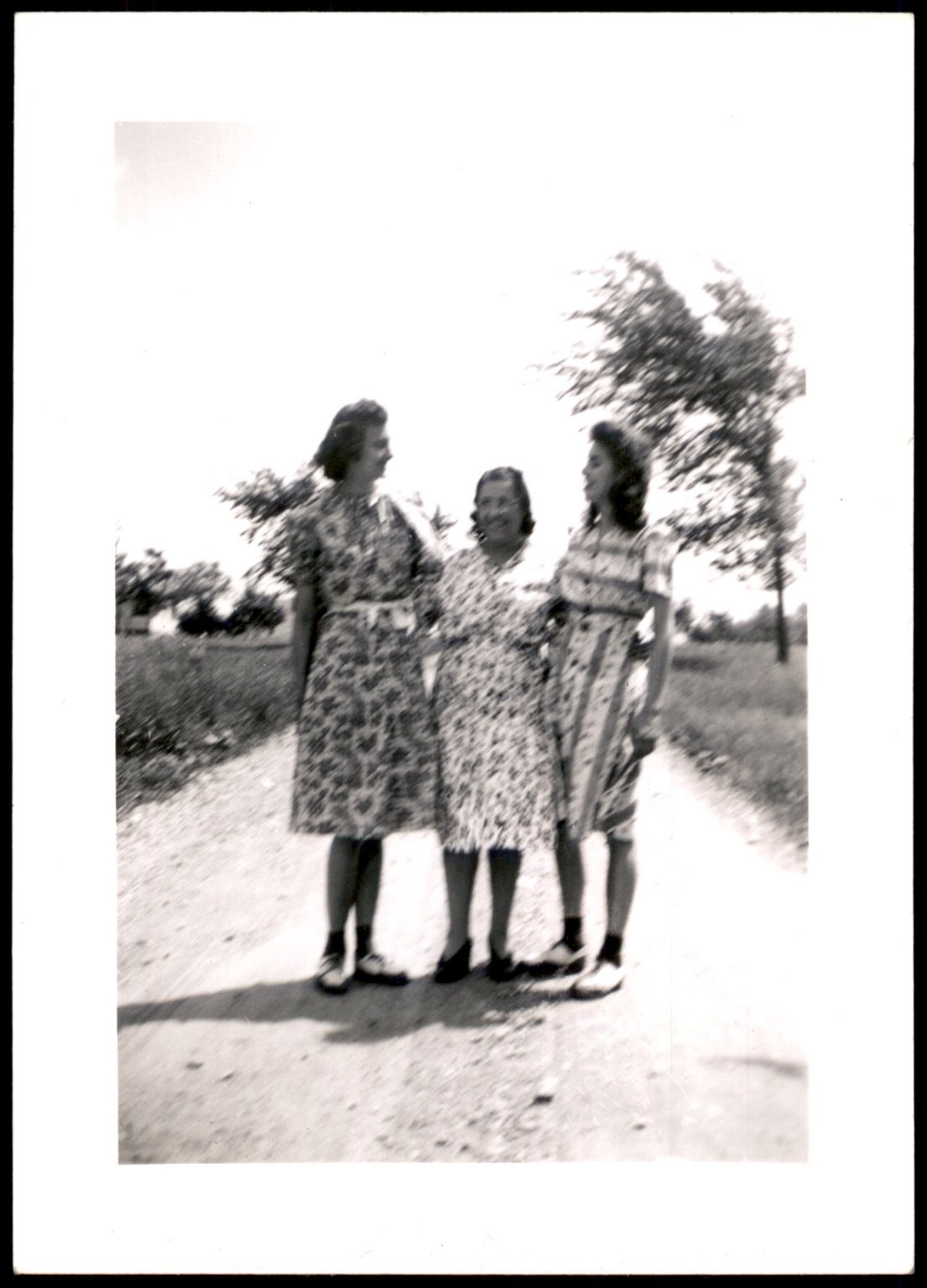 Three Women 1940s Snapshot Photograph Candid Rural Found Photo