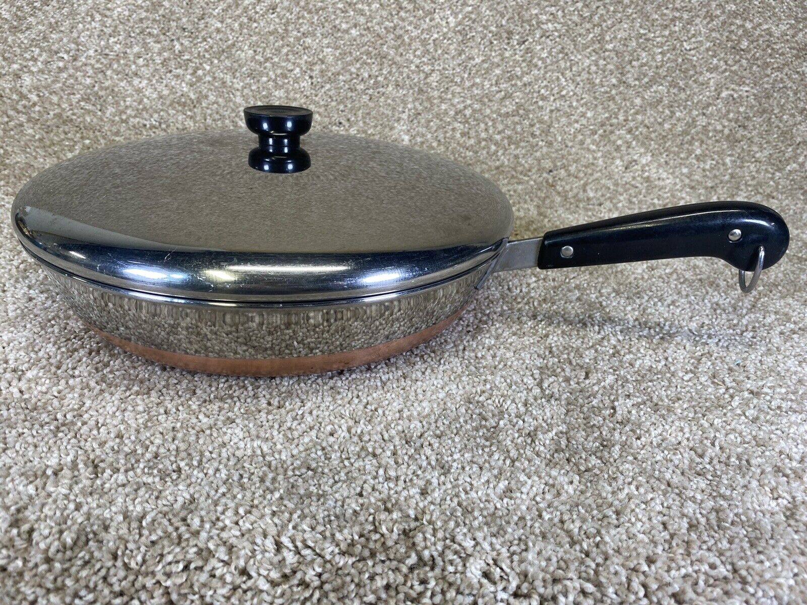 Vintage Revere Ware 1801 Copper Bottom 12 Inch Skillet with Lid FRY PAN