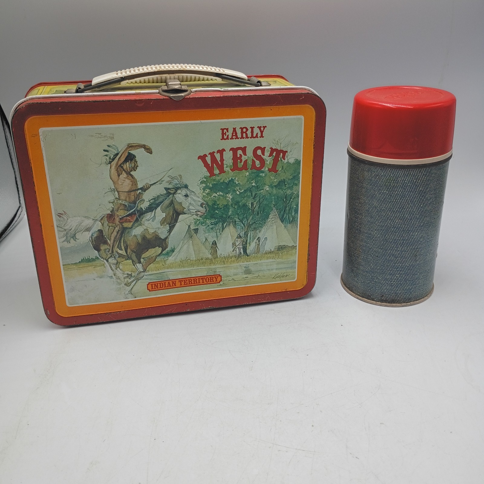 Vintage EARLY WEST Indian Territory Lunchbox - WITH Thermos Made (1982) Vintage EARLY WEST Indian Territory Lunchbox - WITH Thermos Made (1982)