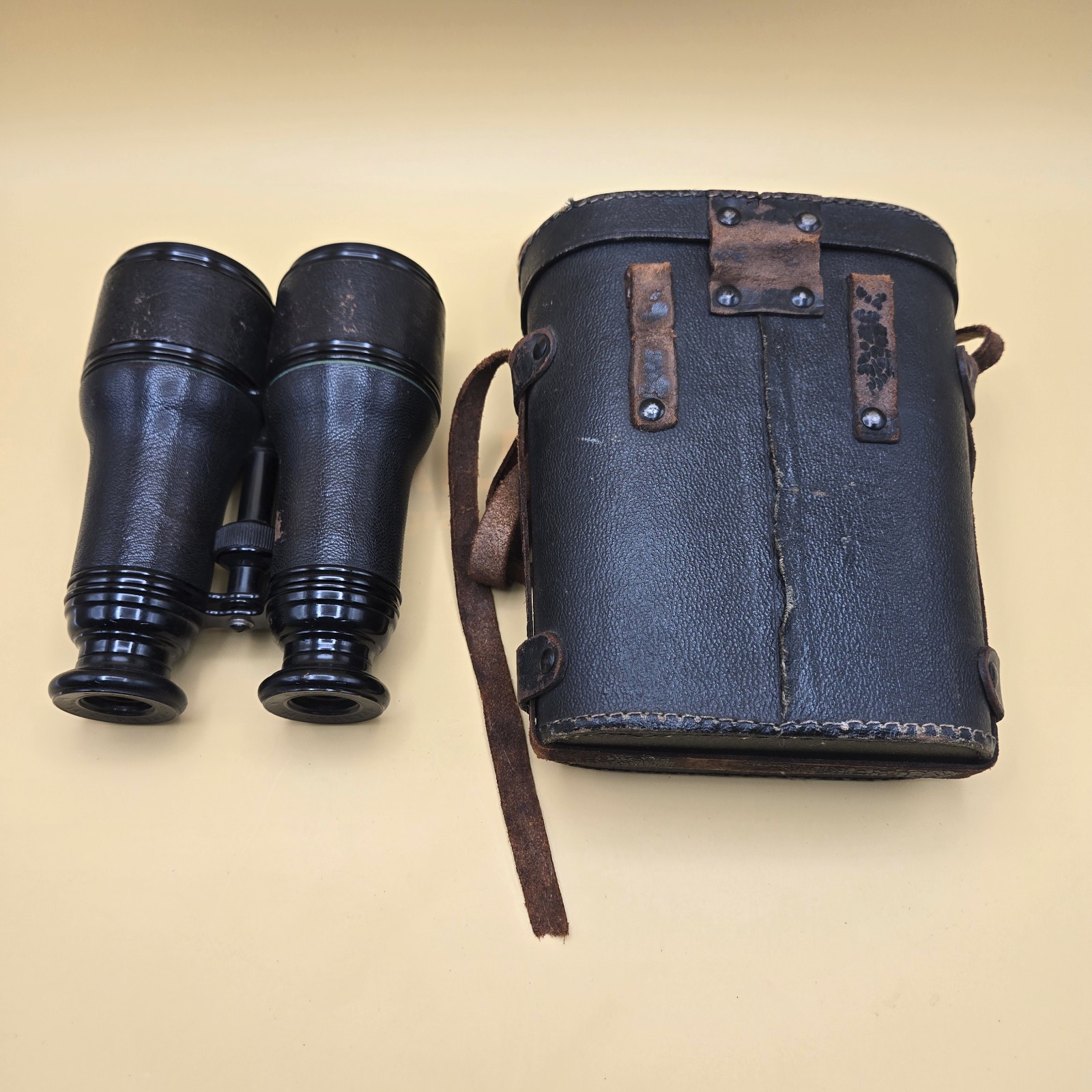 Colmont Paris Vintage Binoculars w/ Leather Case WWI Era France Optics