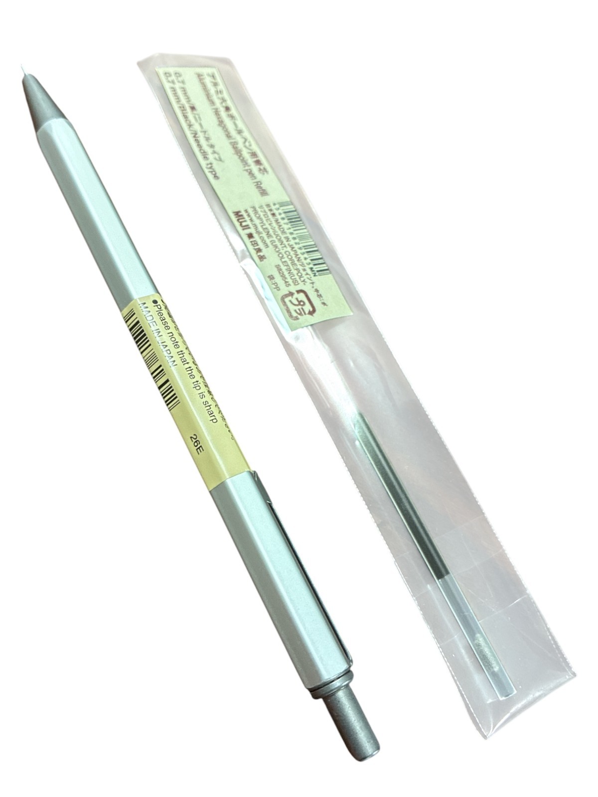 MUJI Aluminum Hexagonal Ballpoint Pen 0.7mm + Refill Black Ink Japan New