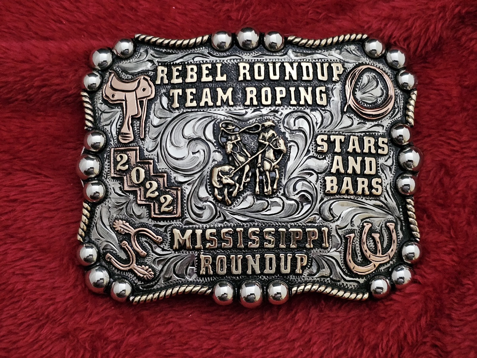 X~Treme ☆2022☆Team Roping Mississippi Rebel RODEO CHAMPION TROPHY BUCKLE☆Rare☆19