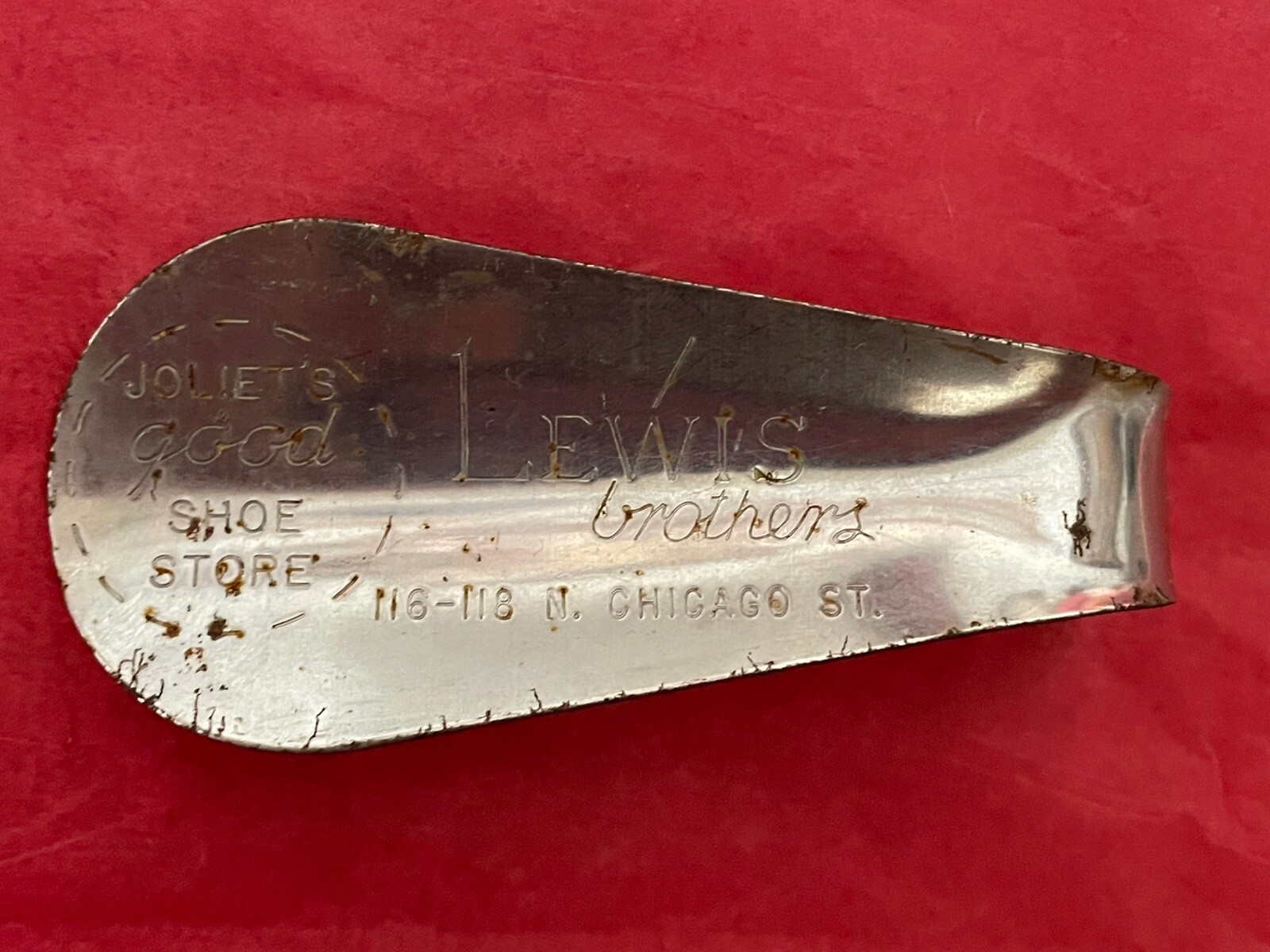 Vintage LEWIS Bros ~Joliet IL Advertising Metal Shoe Horn Vintage LEWIS Bros ~Joliet IL Advertising Metal Shoe Horn