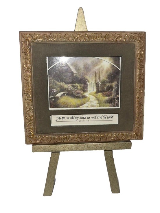 Fun Vintage Miniature Gold Framed Picture On Wood Easel Print 