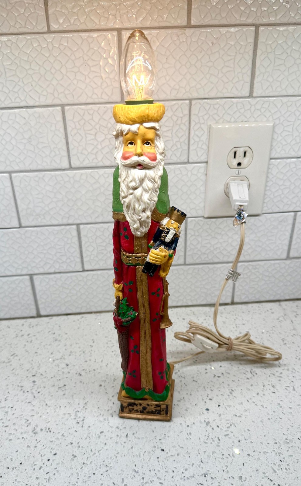Adorable Vintage Tall Old World Santa 'Candle' Lamp Electrical Holiday Decor
