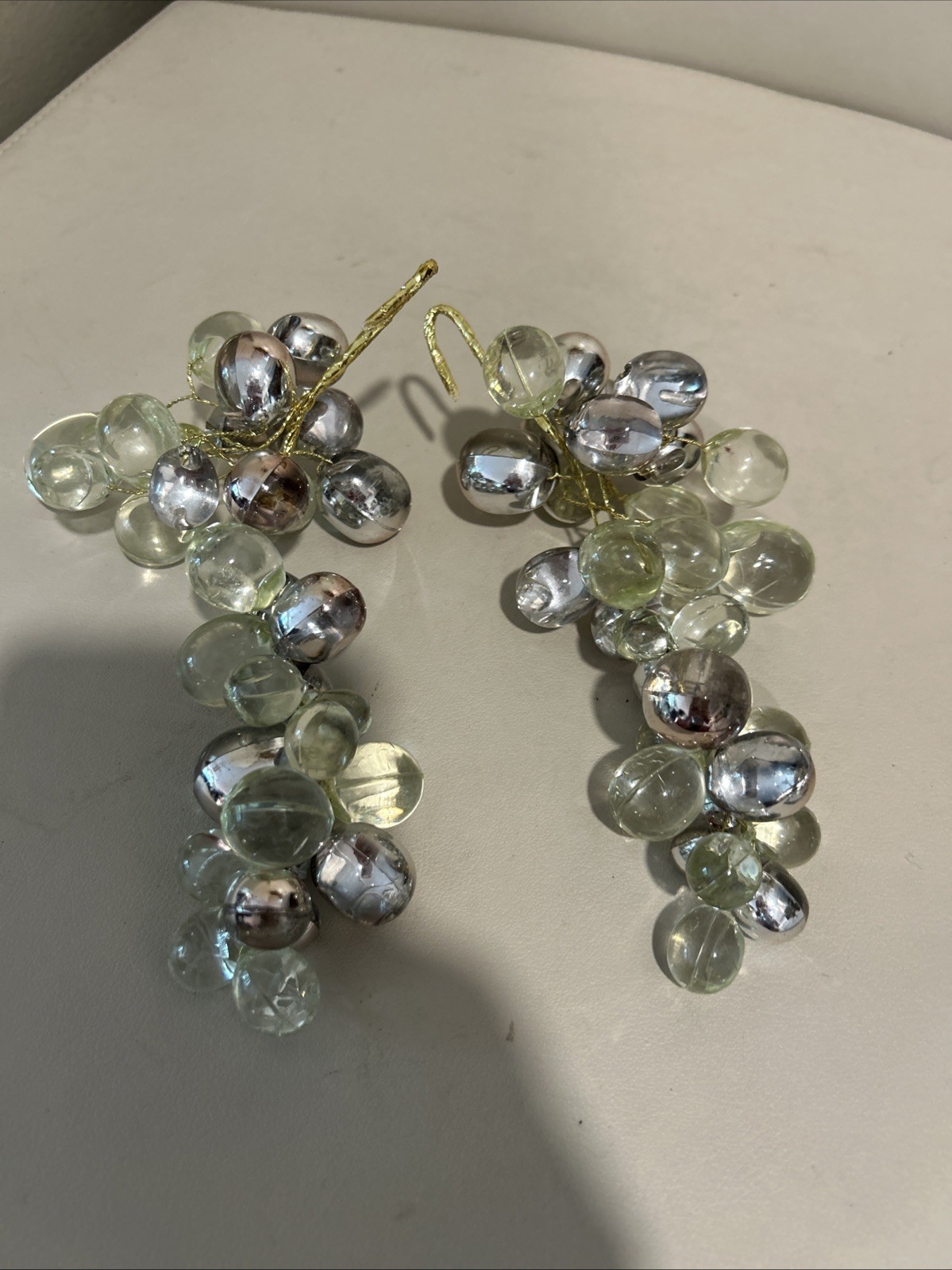 2 Vintage Acrylic Lucite Grape Clusters Clear Silver  Gold Stems 7”