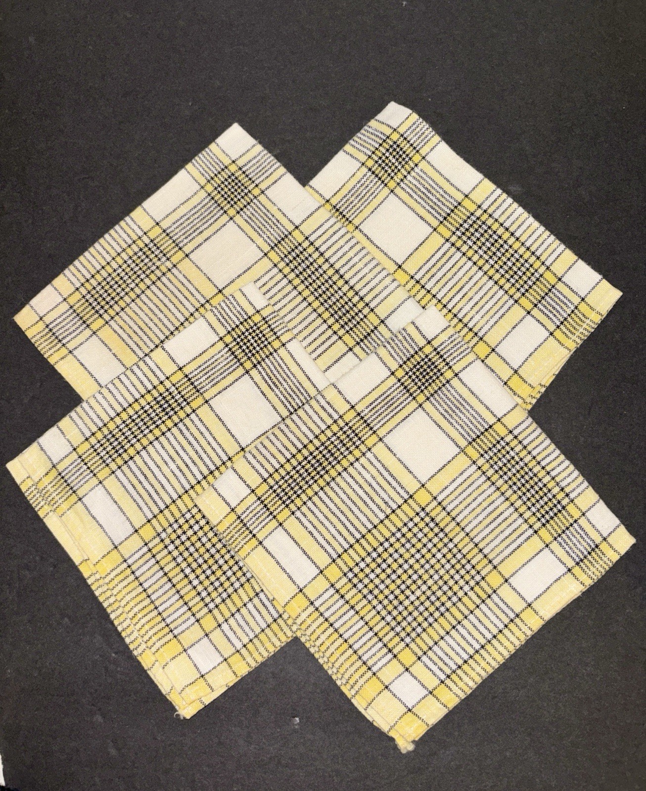 Vintage Yellow and Black Linen Cocktail Napkins