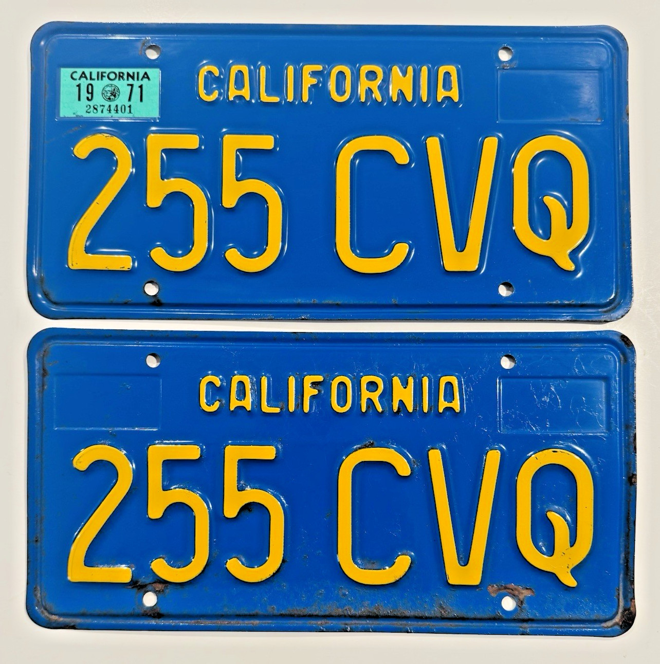 1970\'s California License Plates DMV Clear YOM 1971 Chevelle 1971 Validation