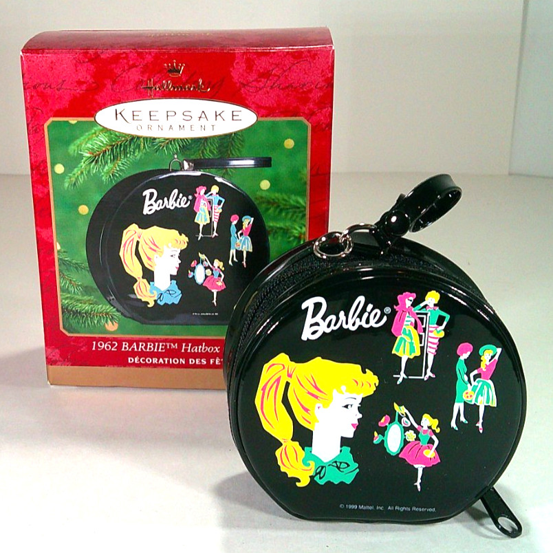 Hallmark Year 2000 Barbie Ornament 1962 Barbie Hatbox Doll Case Vinyl Retro Look