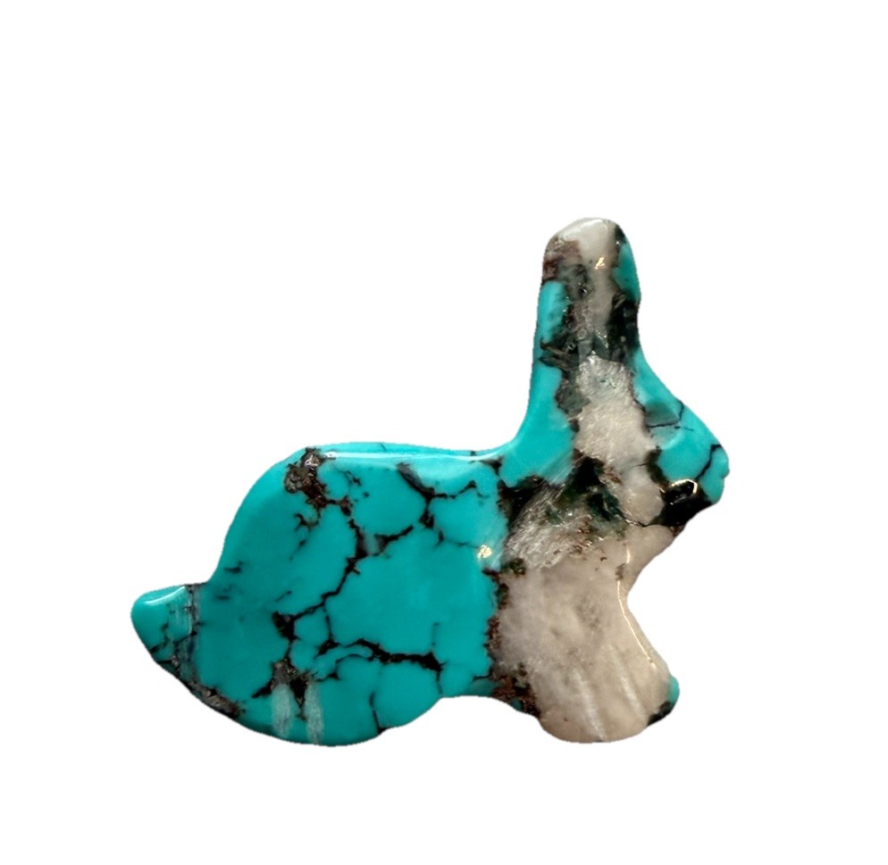 Carved Turquoise Stone Rabbit Bunny Fetish Animal Figurine 1” Miniature Rare