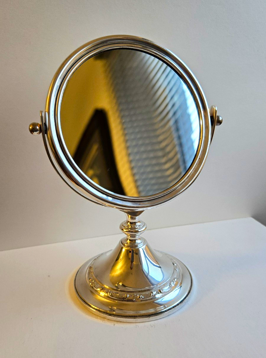 Vintage Gorham EP Silverplate Pedestal Vanity Mirror YC1849 Ornate Swivel 8.5\ Vintage Gorham EP Silverplate Pedestal Vanity Mirror YC1849 Ornate Swivel 8.5\