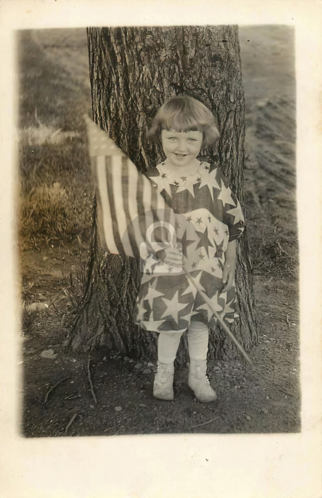 Patriotic Little Girl in Stars & Stripes, American Flags RPPC Postcard COPY Patriotic Little Girl in Stars & Stripes, American Flags RPPC Postcard COPY