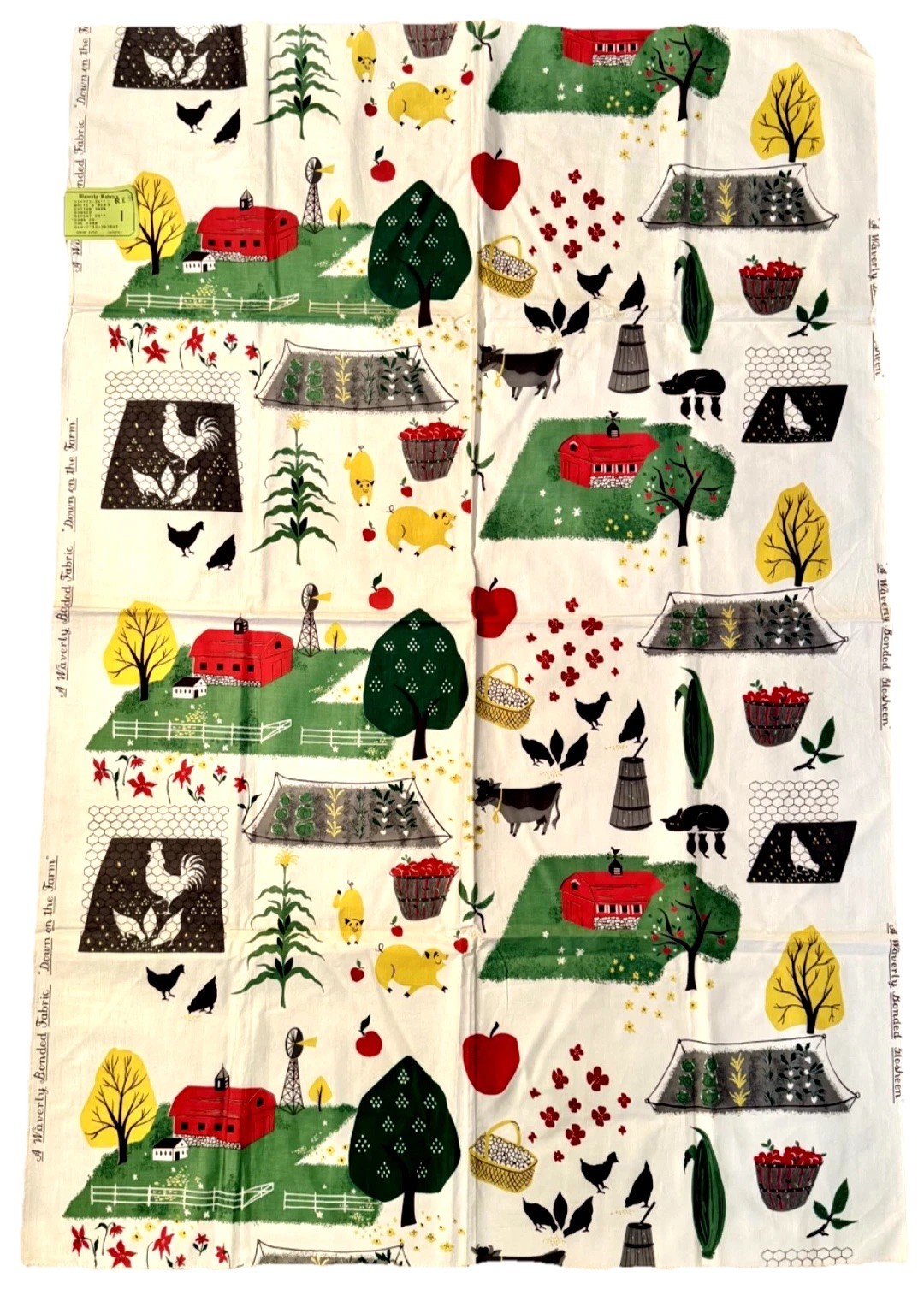 NOS Vintage Waverly Bonded Textile Fabric Farm Pigs Cows Prairie Americana NOS Vintage Waverly Bonded Textile Fabric Farm Pigs Cows Prairie Americana