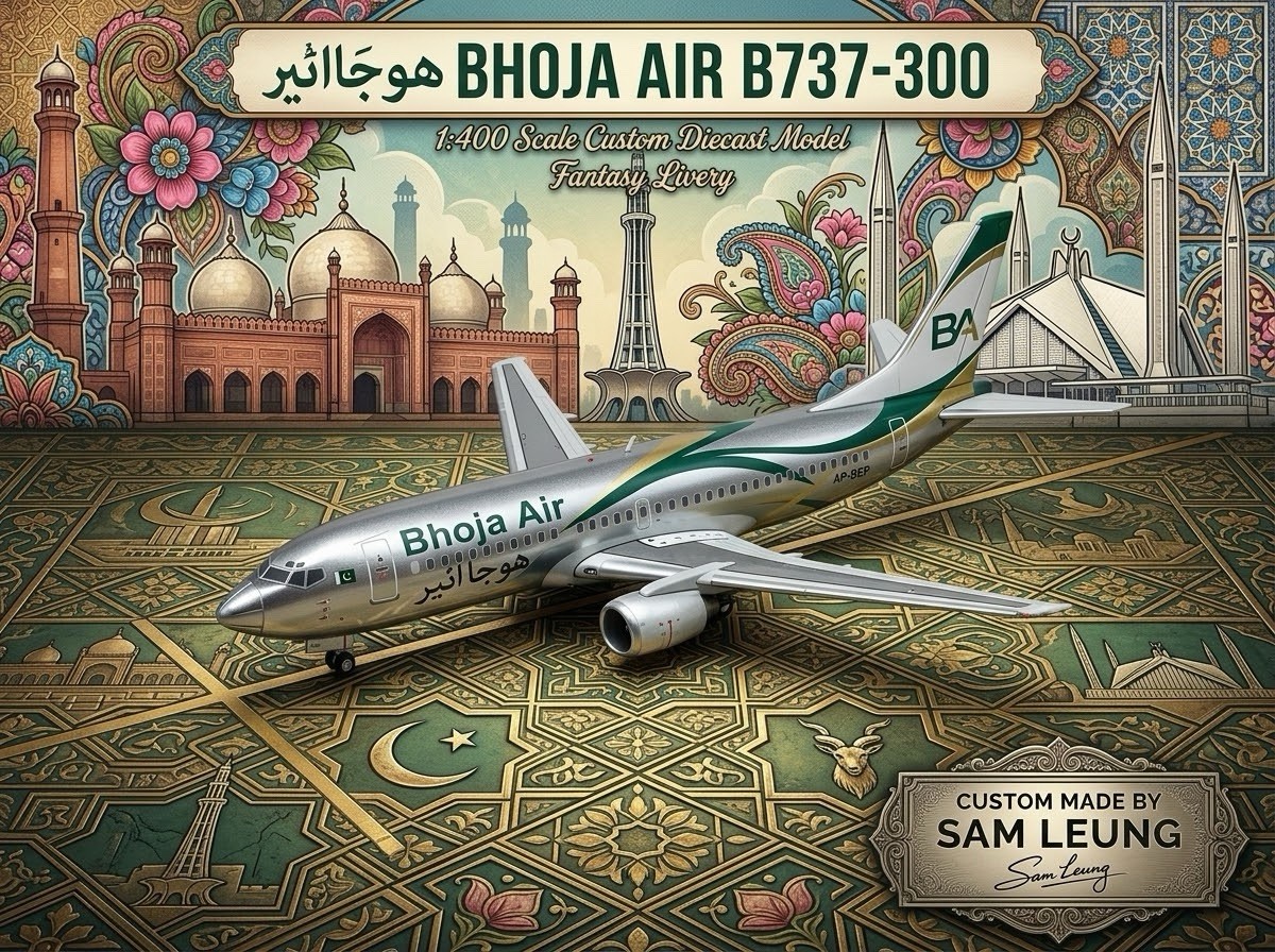 JC Wings 1:400 Bhoja Air B737-300 AP-BEP Pakistan Airlines Diecast Custom Model