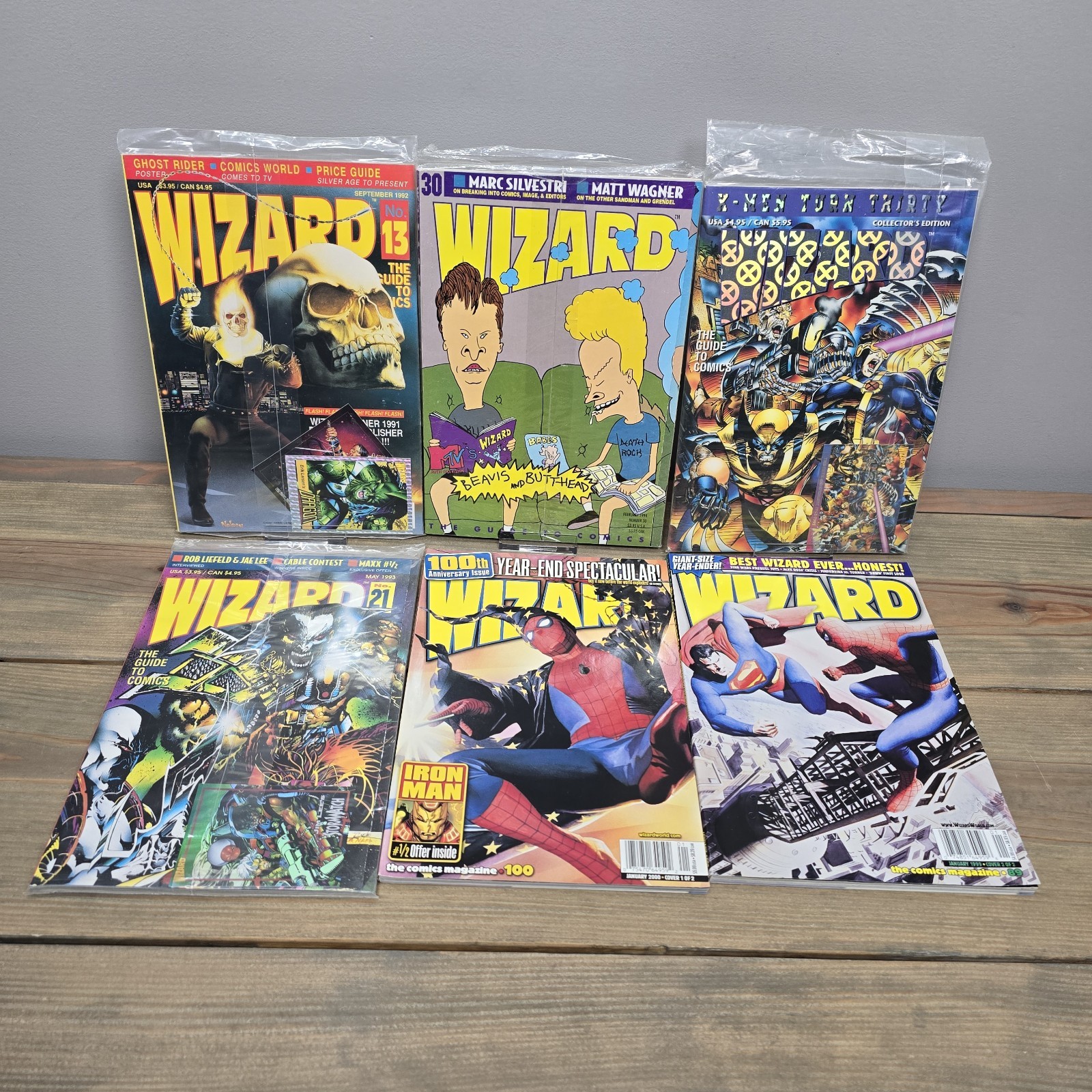 Wizard Magazine Lot of 6 - Issues 13 21 30 34 89 100 - 3 FACTORY SEALED Polybags