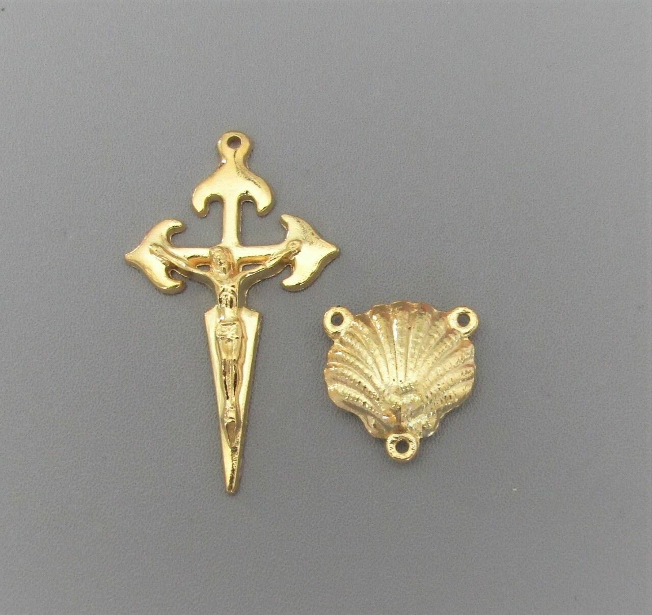 Rosary CENTER & CRUCIFIX Saint St JAMES Cross Camino de Santiago Shell L106 GOLD Rosary CENTER & CRUCIFIX Saint St JAMES Cross Camino de Santiago Shell L106 GOLD
