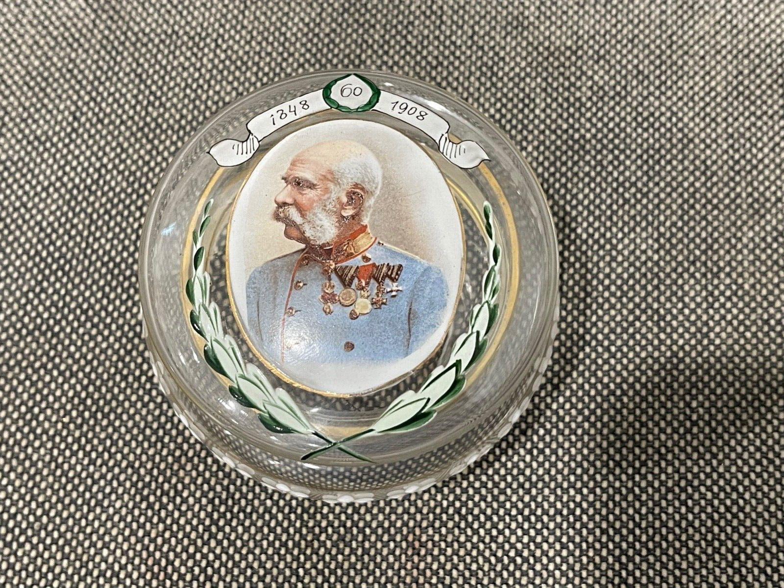 Antique 1908 Glass & Enamel Painted Box 60 Years Emperor Franz Joseph I Austria Antique 1908 Glass & Enamel Painted Box 60 Years Emperor Franz Joseph I Austria