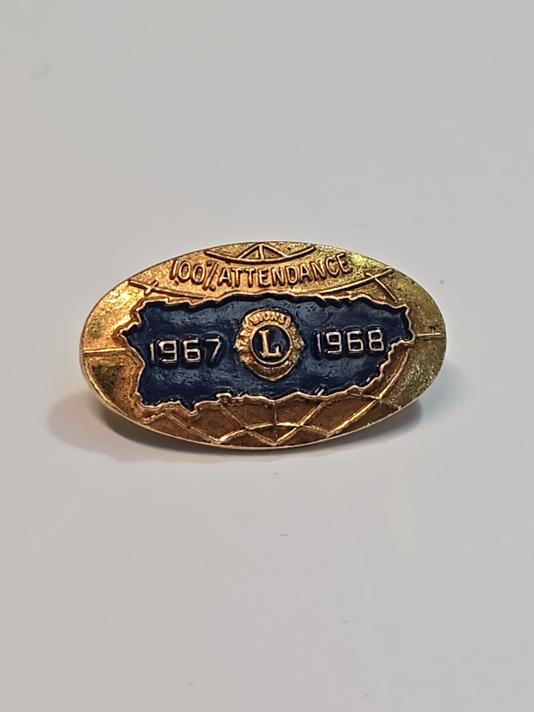 Lions Club International 100% Attendance 1967 - 1968 Lapel Pin