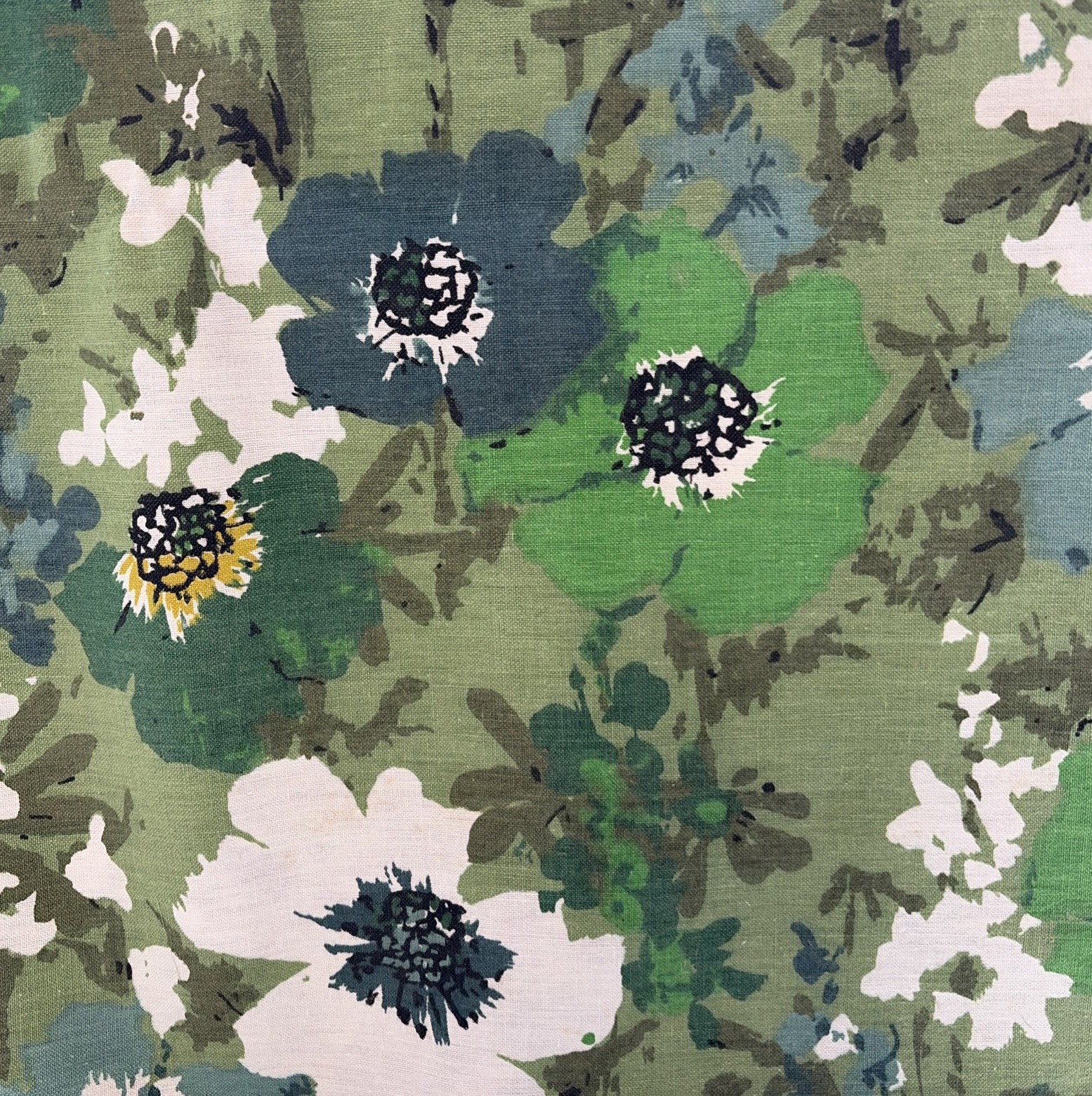 Vintage 1960's Teal Floral Fabric 3 1\2 , 42 Wide , Drapery, Upholstery Fabric ￼