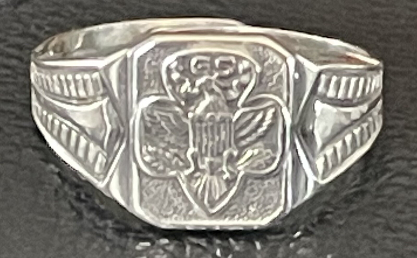 Vintage GIRL SCOUT STERLING SILVER TREFOIL RING-ADJUSTABLE