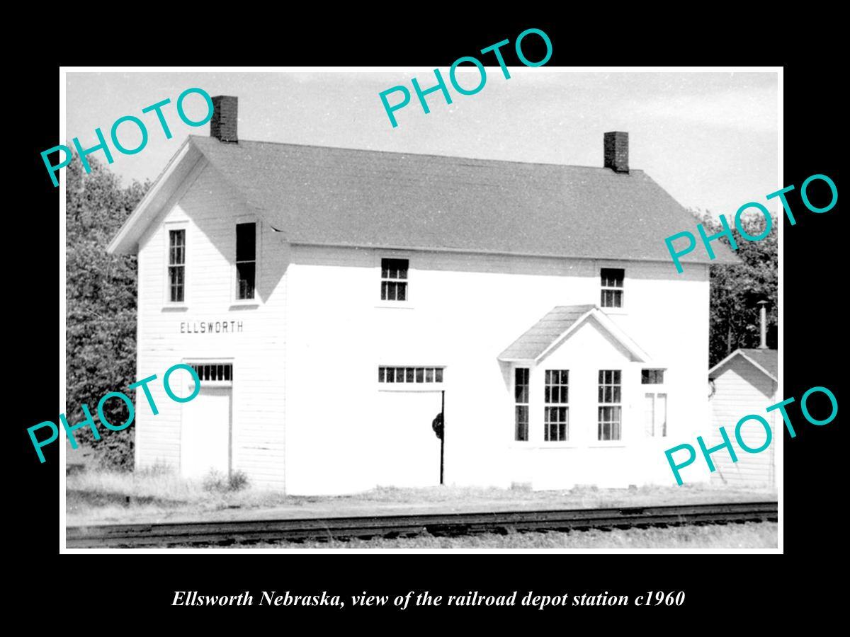 OLD LARGE HISTORIC PHOTO OF ELLSWORTH NEBRASKA THE RAILROAD DEPOT STATION c1960