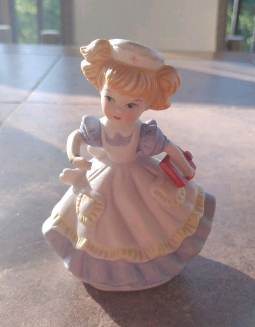 Vintage Nurse Figurine Porcelain Bisque Girl With Clipboard 4