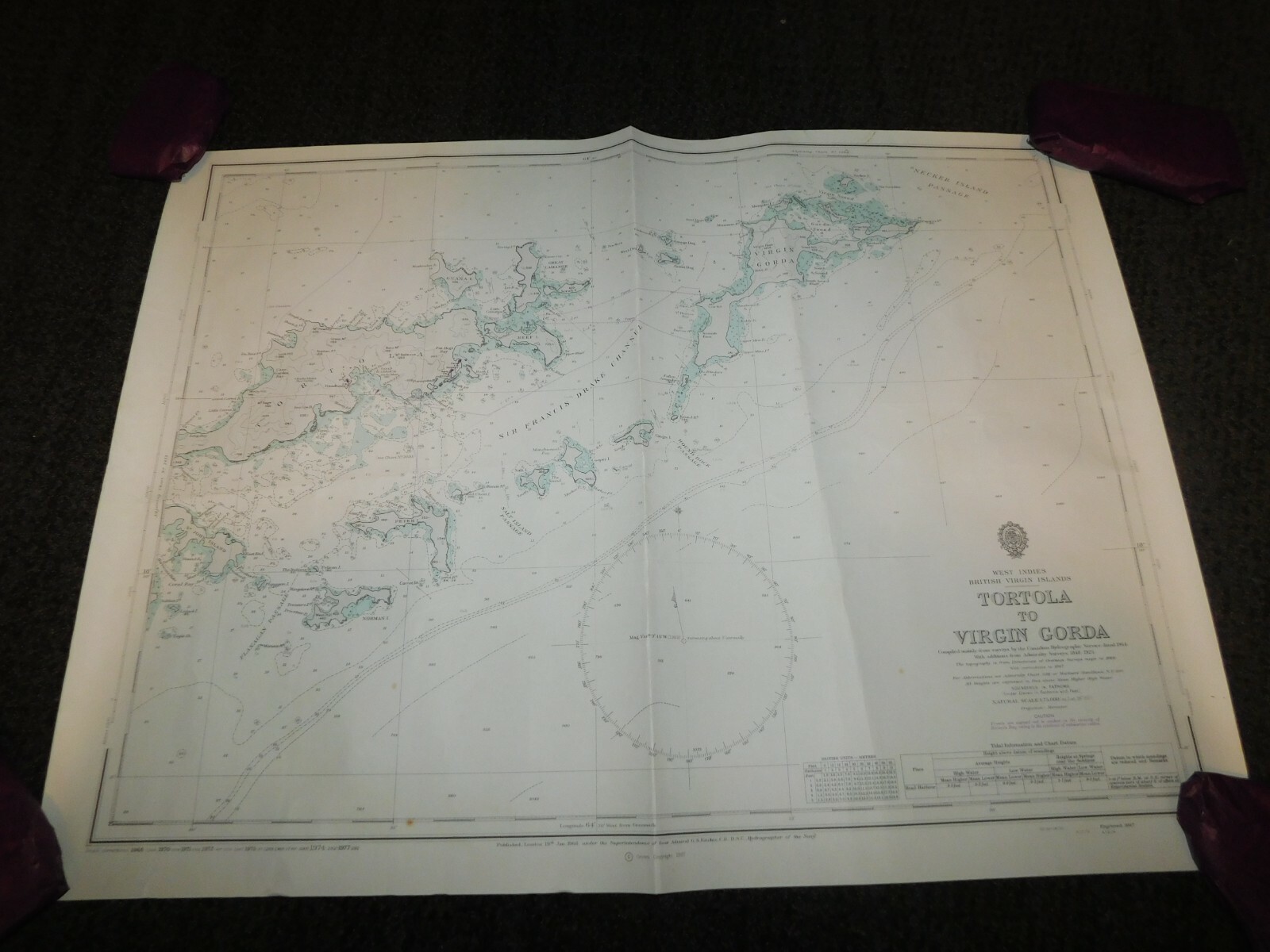 VINTAGE 1978 WEST INDIES TORTOLA to VIRGIN GORDA HYDROGRAPHIC MAP 27 3/4\