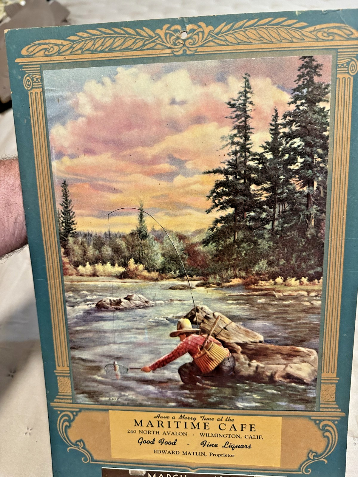 1944 Vintage fly fishing  Artist Advertising Calendar cabin  sporting decor