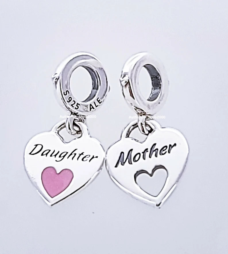 Pair of 2 Mother Daughter Forever in My Heart Pink Pandora Charm Thanksgiving Pair of 2 Mother Daughter Forever in My Heart Pink Pandora Charm Thanksgiving