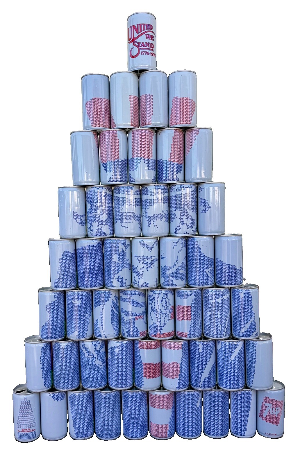 Vintage 1976 7Up Bicentennial Cans Complete 50 States Set Uncle Sam Display Card