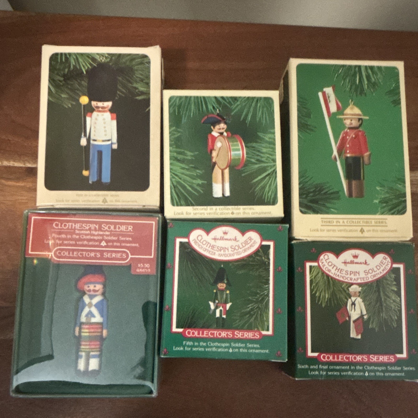 Hallmark  Clothespin Soldier Ornaments COMPLETE SERIES  1982-1987 Lot of 6