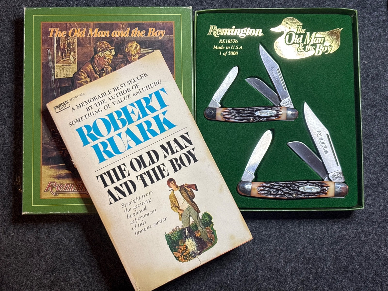 Vintage Robert Ruark’s “The Old Man and the Boy” USA Made Remington 2 knife Set
