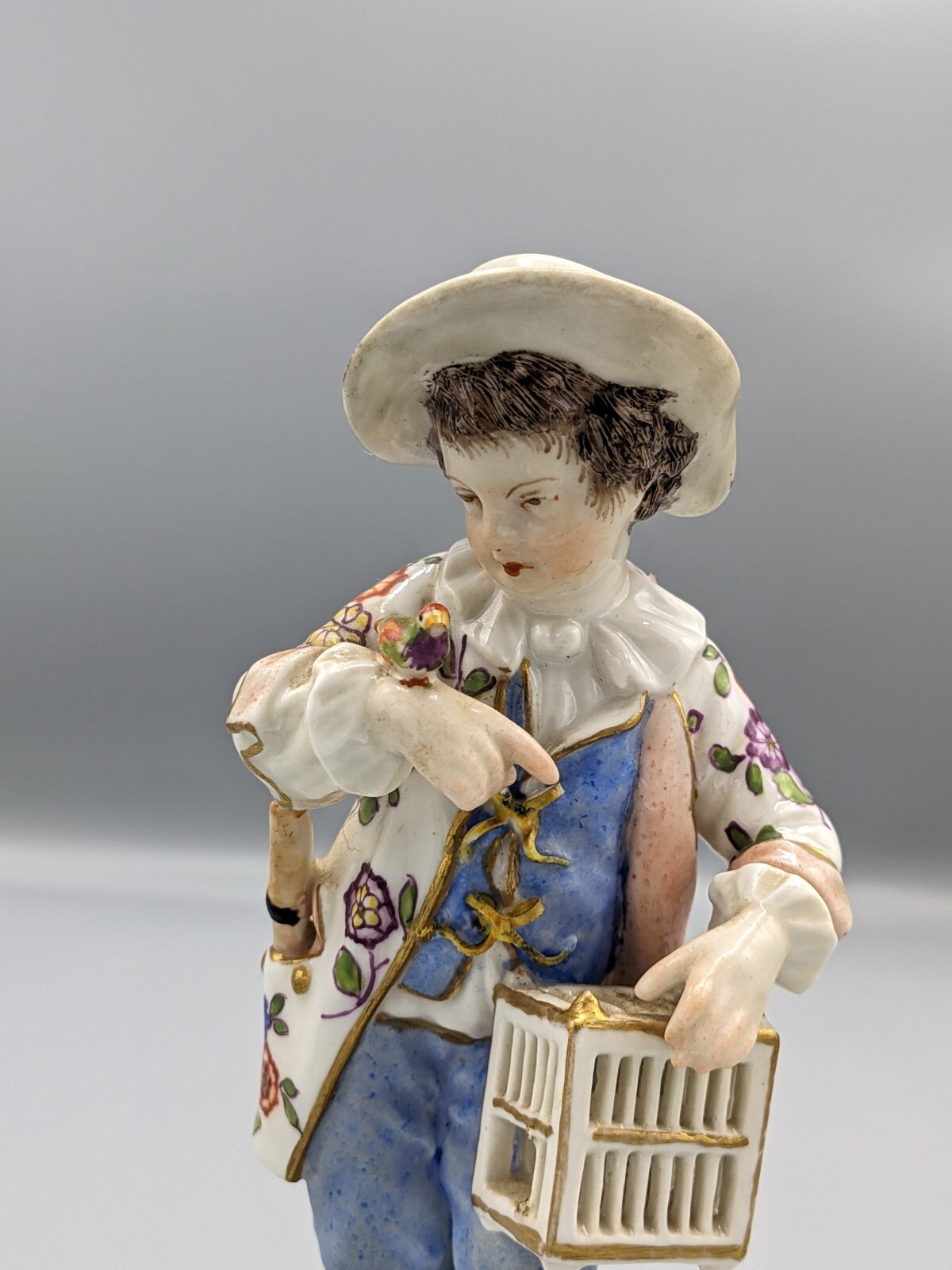 1900s Antique German KPM Berlin Scepter Mark Boy W Bird Porcelain Figurine 6\ 1900s Antique German KPM Berlin Scepter Mark Boy W Bird Porcelain Figurine 6\