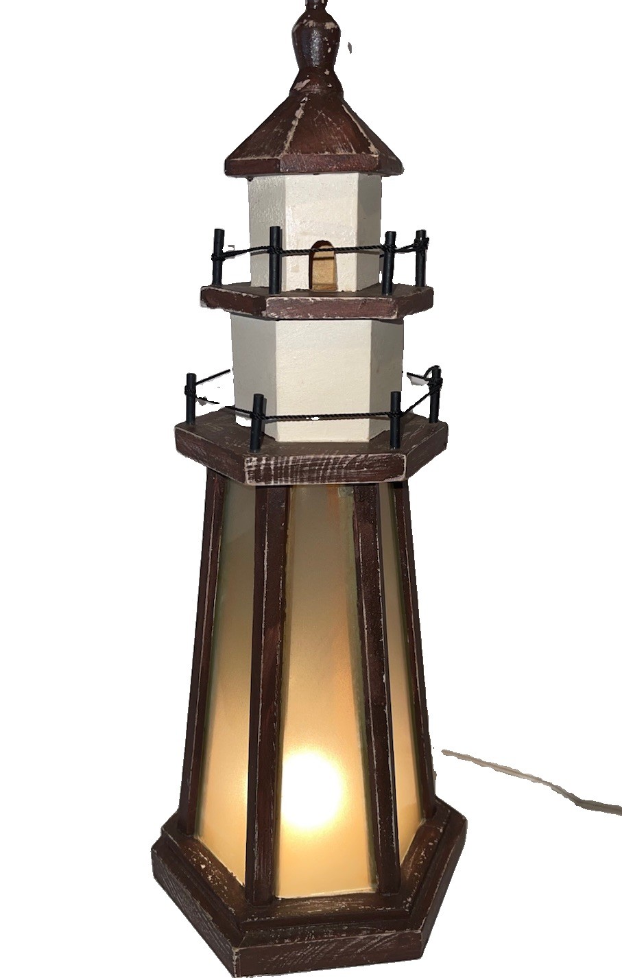 16” Tall nice Vintage Wood Nautical Farmhouse Distressed Lighthouse Lamp Light 16” Tall nice Vintage Wood Nautical Farmhouse Distressed Lighthouse Lamp Light