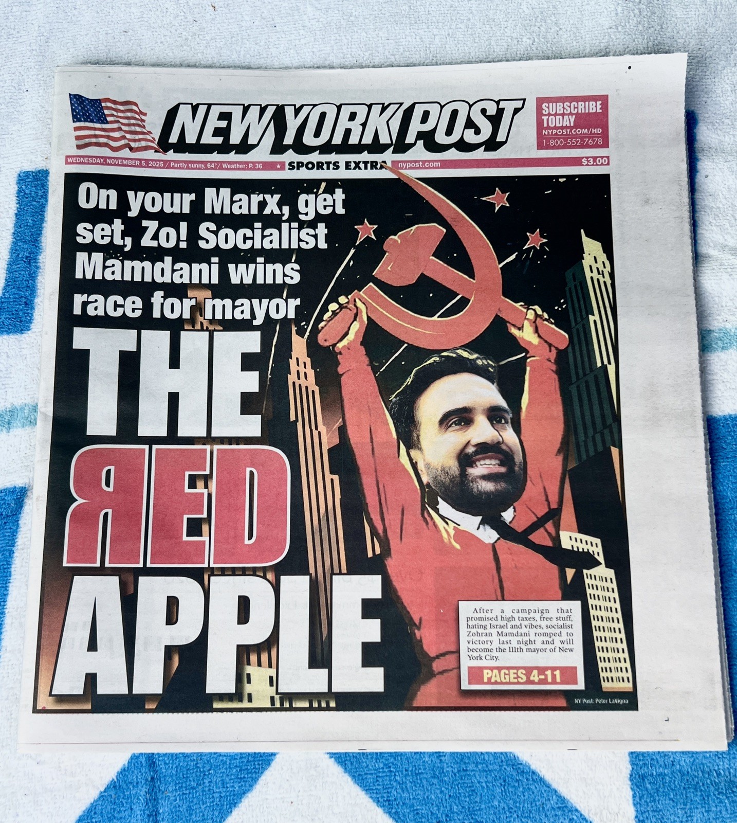 MAMDANI WINS NEW YORK CITY MAYOR ELECTION  - NEW YORK POST NEWSPAPER 11/5/2025