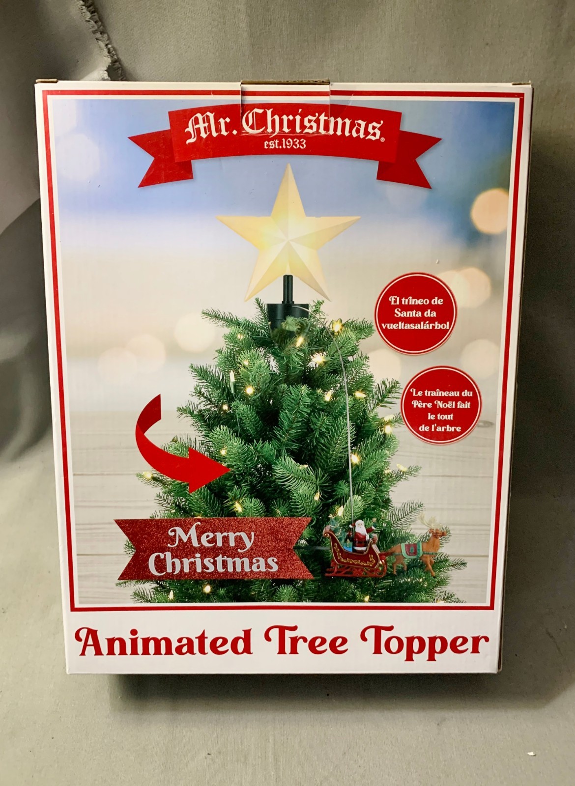 NIB Mr. Christmas Animated Illuminated Star Tree Topper Santa’s Sleigh Merry NIB Mr. Christmas Animated Illuminated Star Tree Topper Santa’s Sleigh Merry