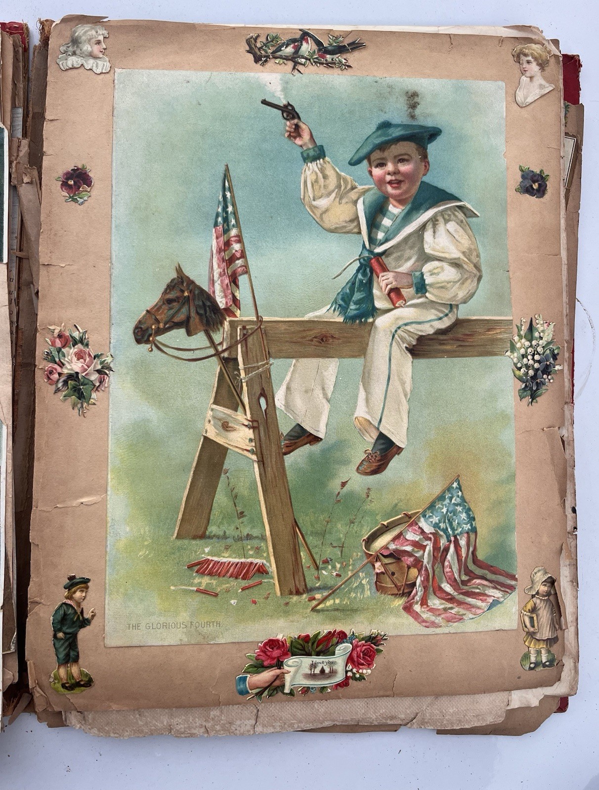Antique 19th Century Scrap Album Trade Cards Halloween 4th July
