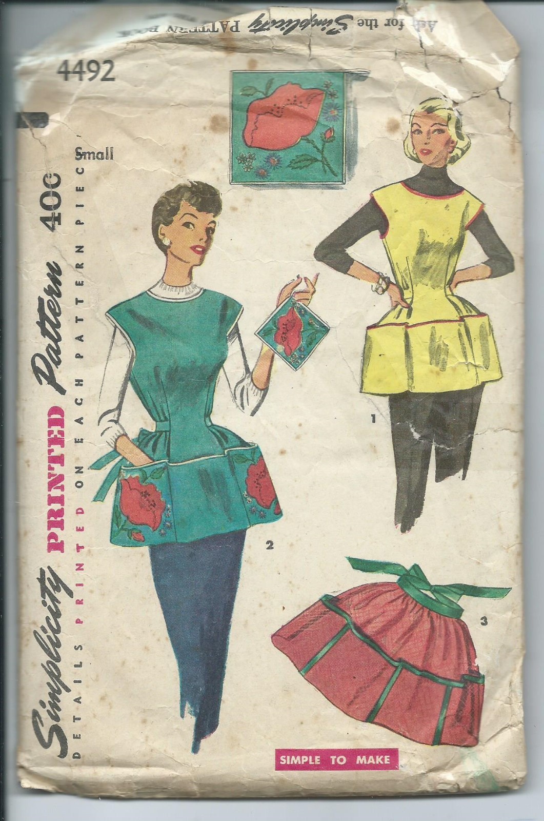 S 4492 sewing pattern 50\'s Cobbler Half APRONS Pot Holder *UNUSED Poppy TRANSFER S 4492 sewing pattern 50\'s Cobbler Half APRONS Pot Holder *UNUSED Poppy TRANSFER