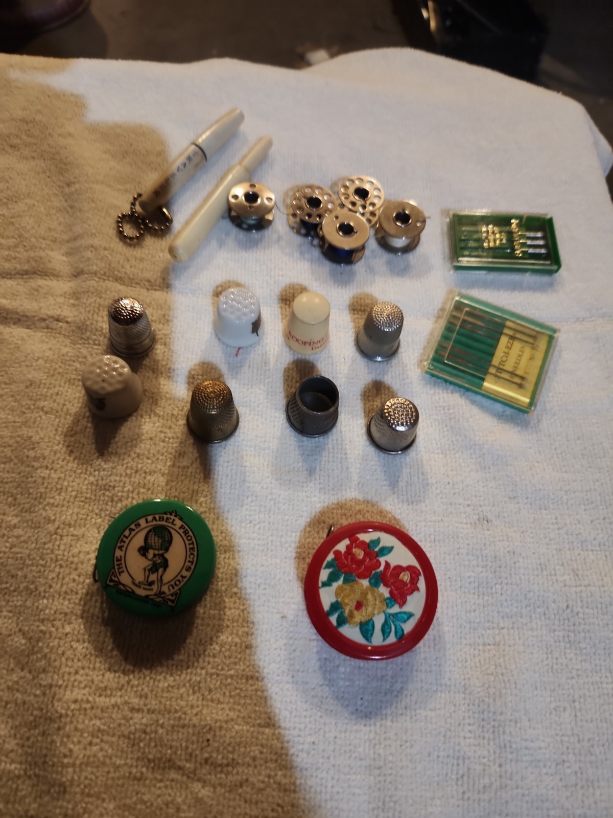 Vtg Sewing Notions Lot Thimbles W Germany Tape Measure Ruler 