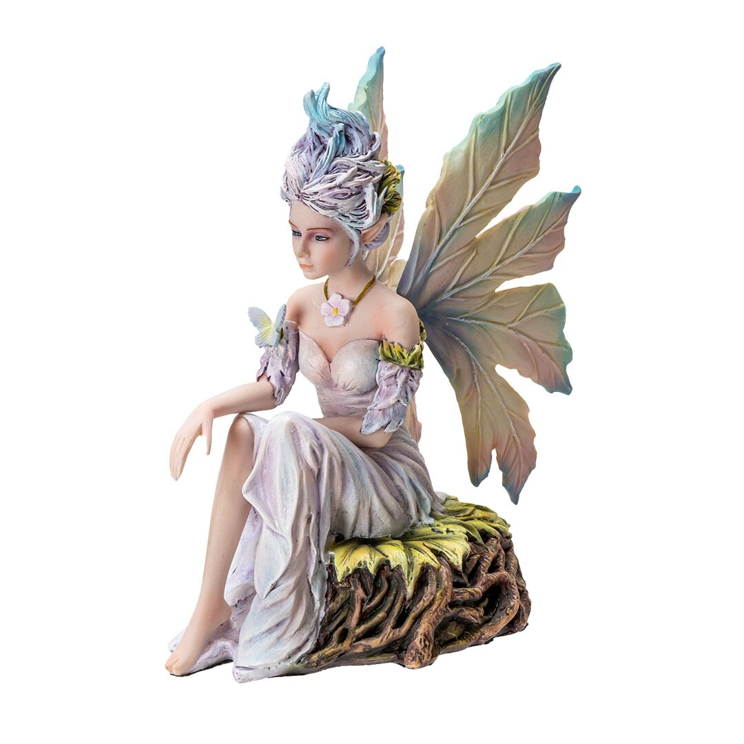 PT Fairies Winged Air Fairy Sitting on Tree Stump Resin Figure PT Fairies Winged Air Fairy Sitting on Tree Stump Resin Figure