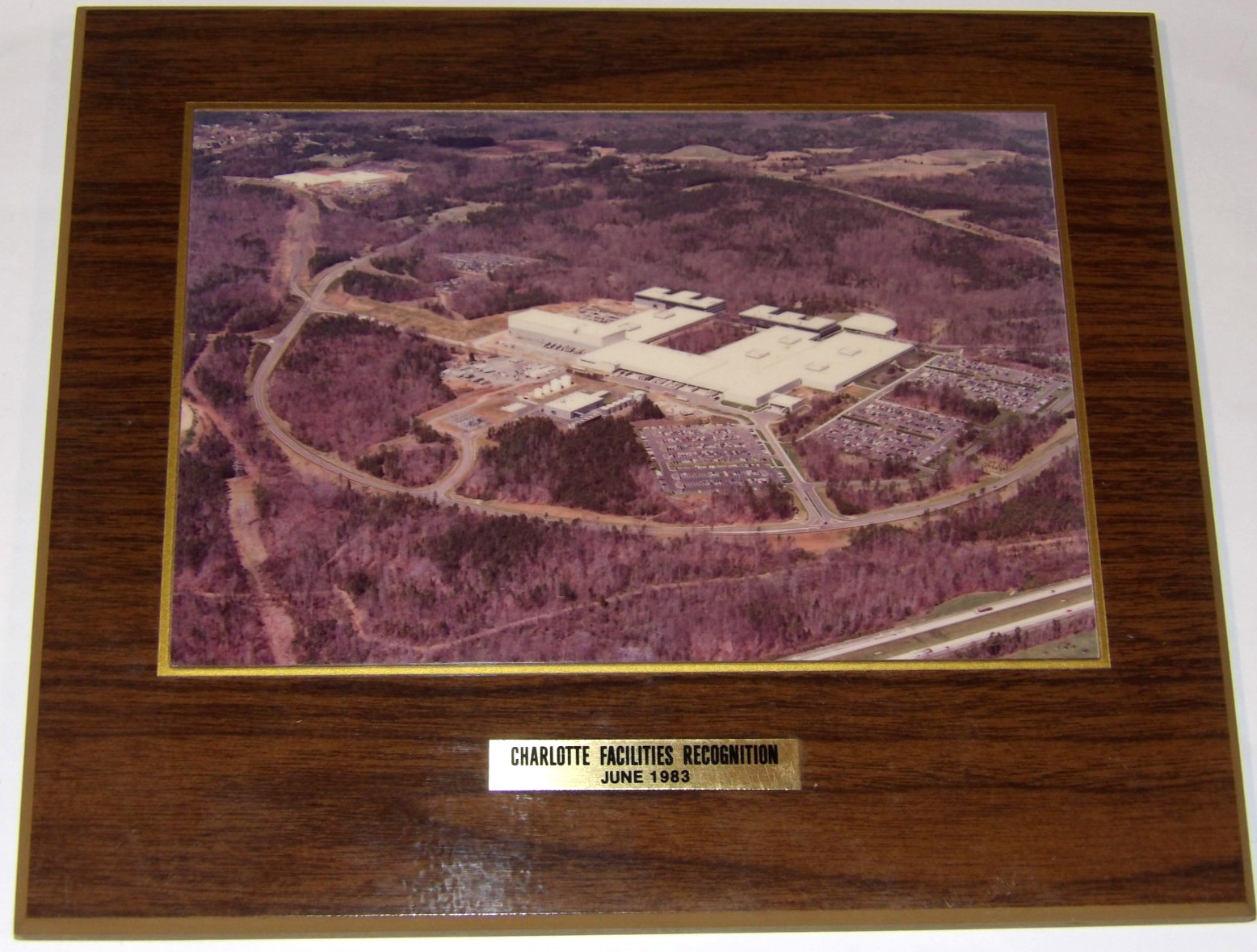 VINTAGE 1983 AERIAL PHOTO IBM CHARLOTTE, UNIVERSITY RESEARCH PARK WOODEN PLAQUE