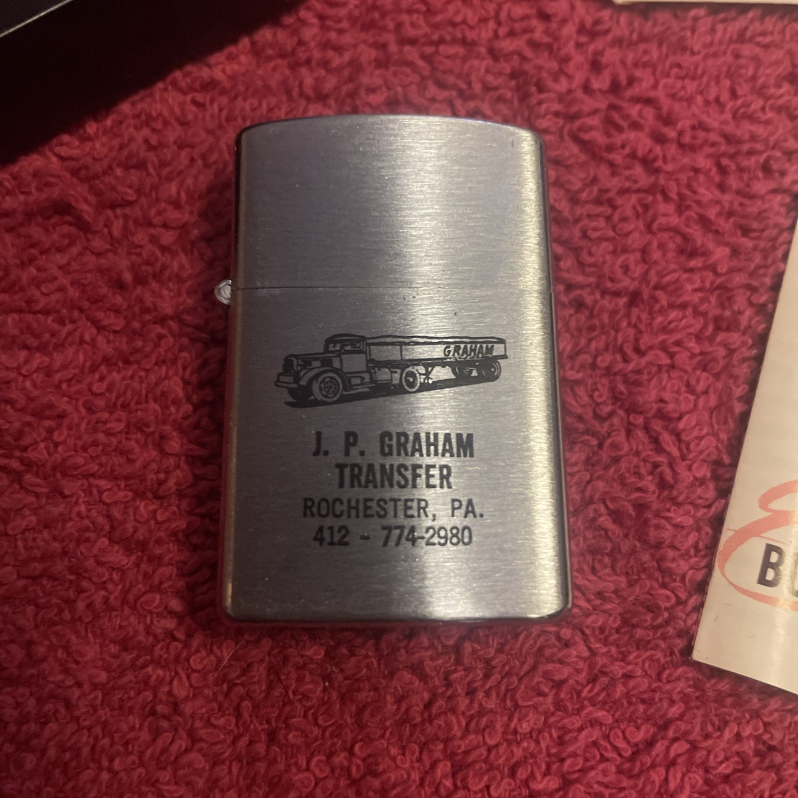 Vintage 1940s Windette LIGHTER With J.P. Graham Transfer Advertising Trucking