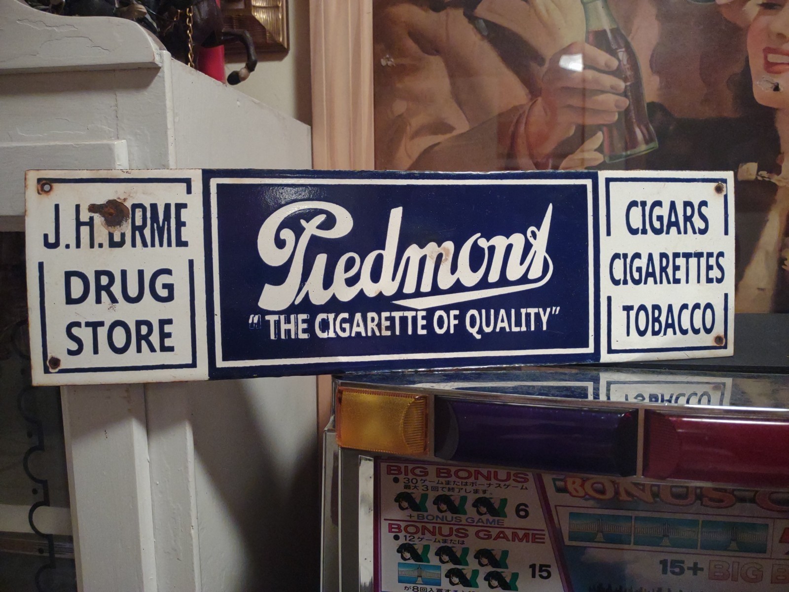 LARGE RARE PIEDMONT TOBACCO DRUG STORE CIGARS CIGARETTES PORCELAIN METAL SIGN